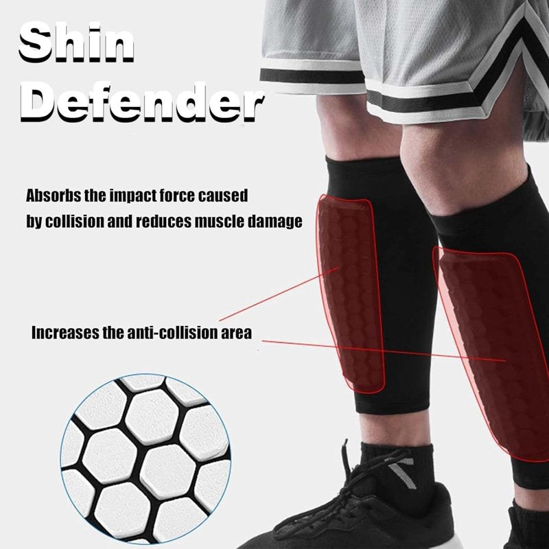 Shin Defender Shin Guards for Kids - 2 Pack with Honeycomb Padding (Green, Age 6-10)