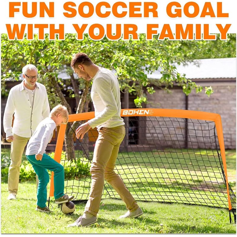 BOHEN 6x4FT Portable Soccer Goal with Net, Ground Stakes & Carry Bag - Orange, 1 Pack