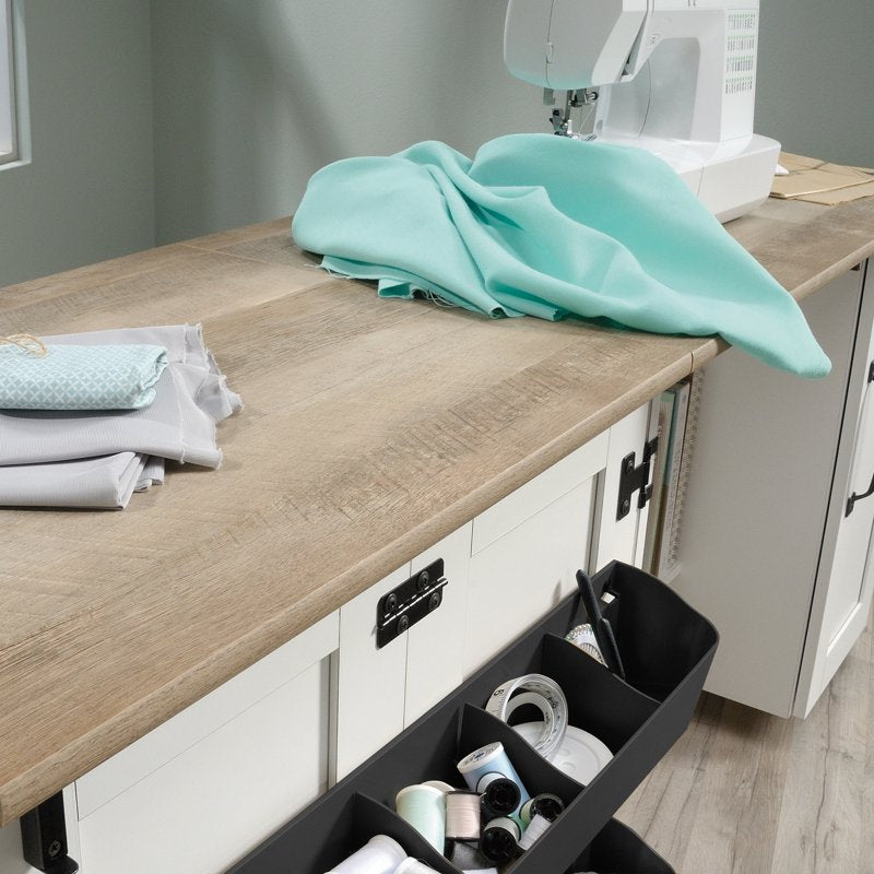 Sauder Sewing & Craft Cart with Drop Leaf & Storage - Soft White Finish