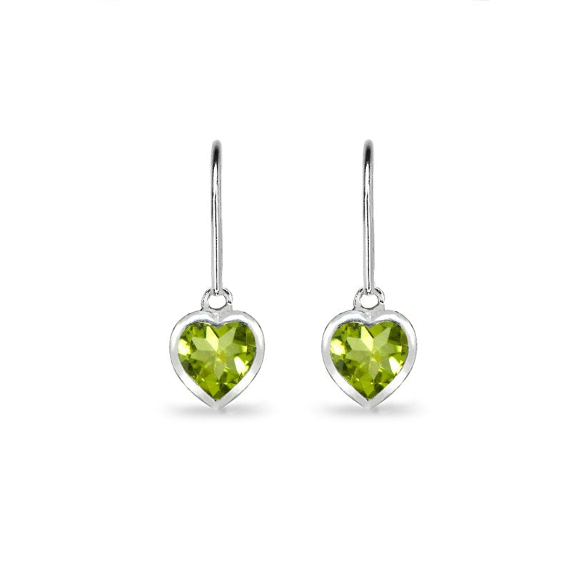 Sterling Silver Heart Bezel-Set Dangle Earrings with 6mm Gemstones for Women & Teens