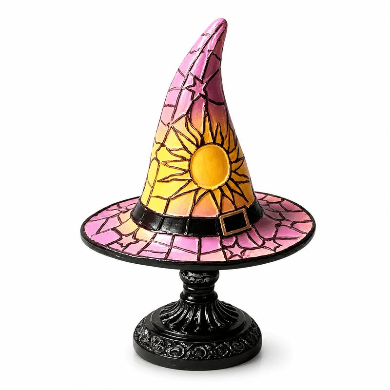 Halloween Stained Glass Witch Hat Lamp Gothic Night Light for Bedroom Decor