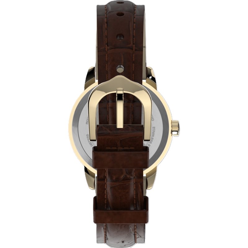 Casual Women's Watch with Leather Strap and Date Function - Brown/Gold