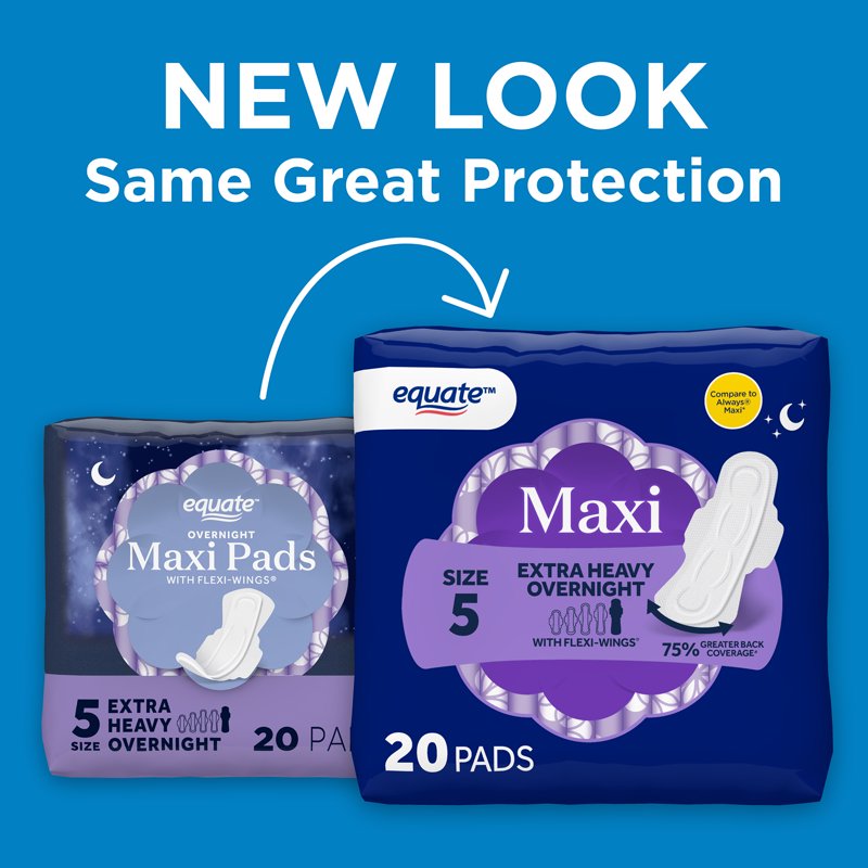 Overnight Maxi Pads with Flexi-Wings - Extra Heavy Absorbency, Size 5, 60 Count Multipack