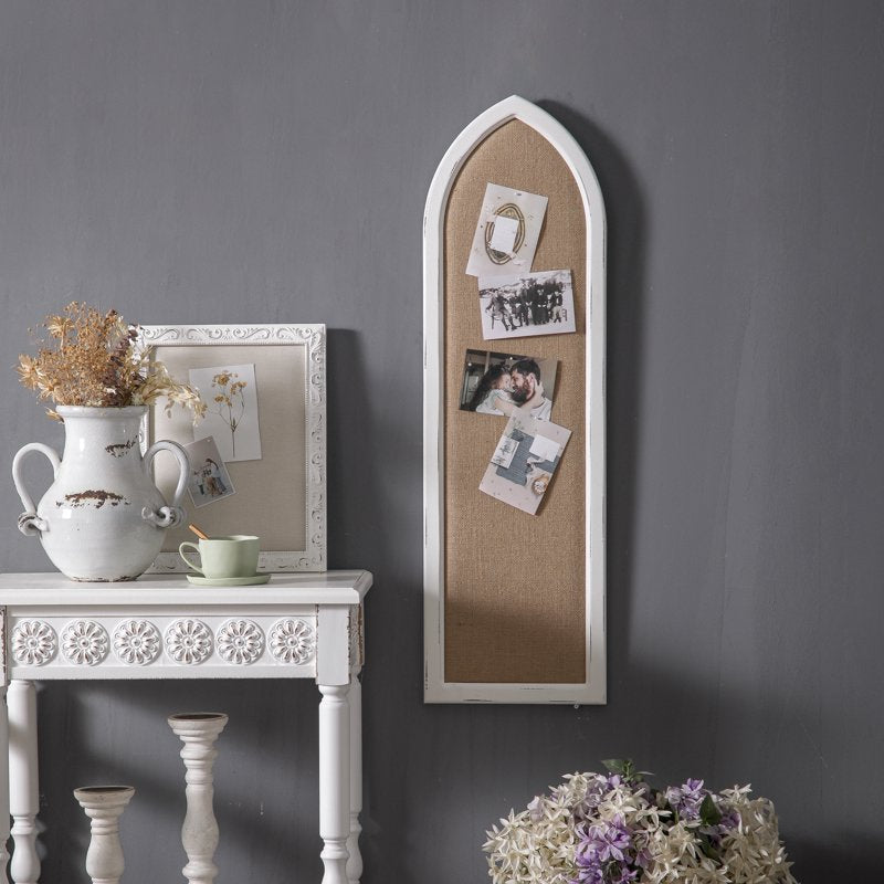 White Linen Bulletin Board with Wooden Frame - Vertical Wall Organizer