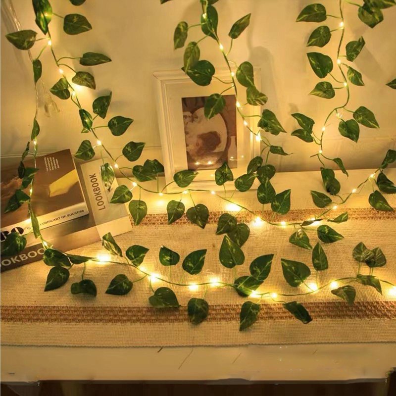 Solar Leaf Curtain String Lights 16.4 Ft Outdoor Waterproof Ivy Vines for Garden Patio Balcony Wall Decor