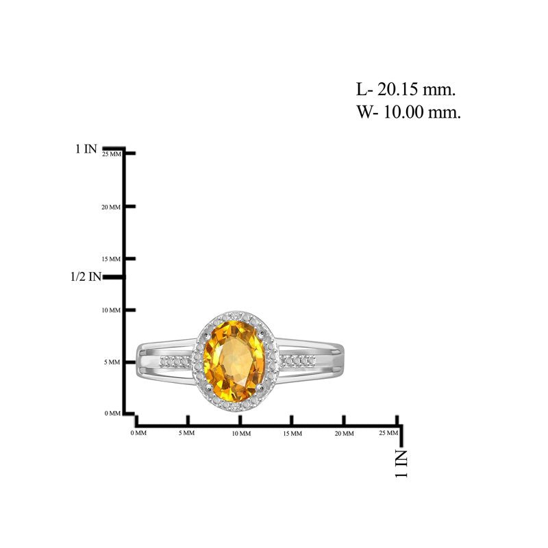 Sterling Silver Citrine Birthstone Ring with White Diamond Accent - 6 Size