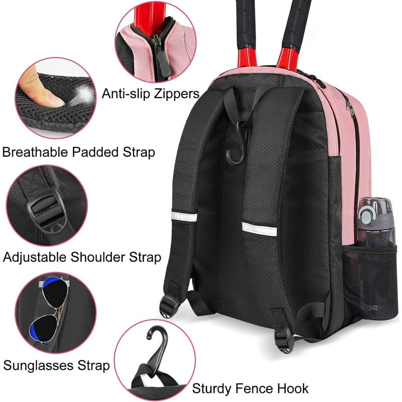 Tennis Backpack with Insulated Pocket & Shoe Compartment - Pink