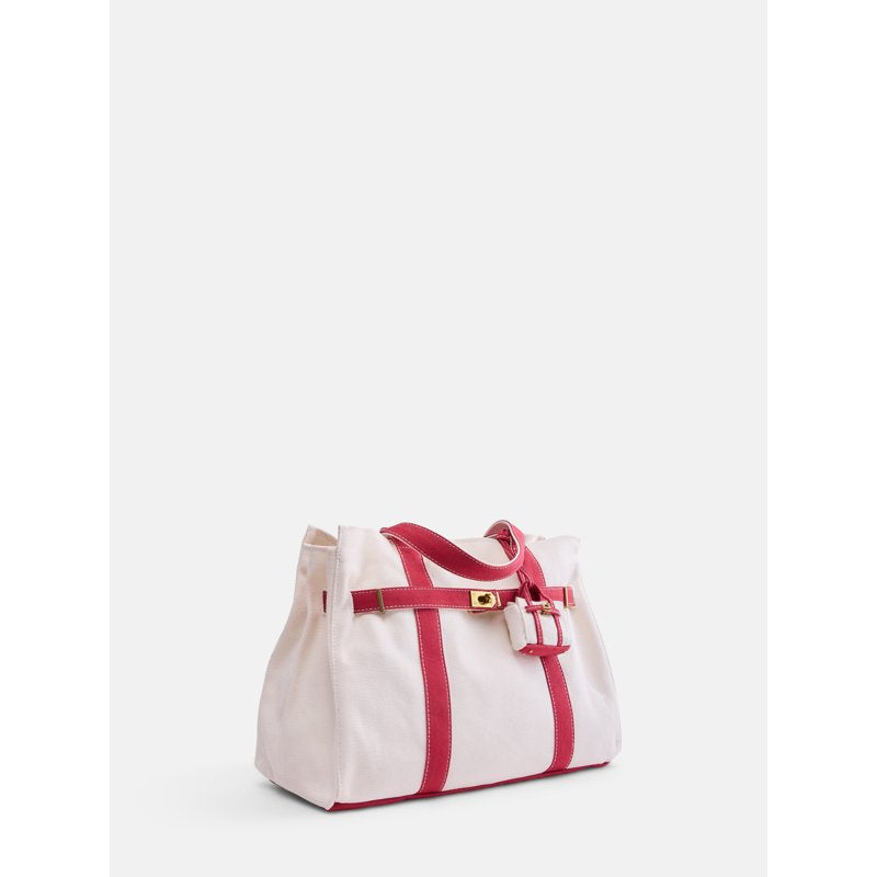 Canvas Tote Handbag for Women with Charm and Contrast Trim