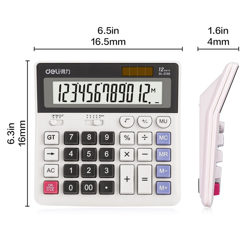12-Digit Desktop Calculator with Large LCD Display - Office & School Use