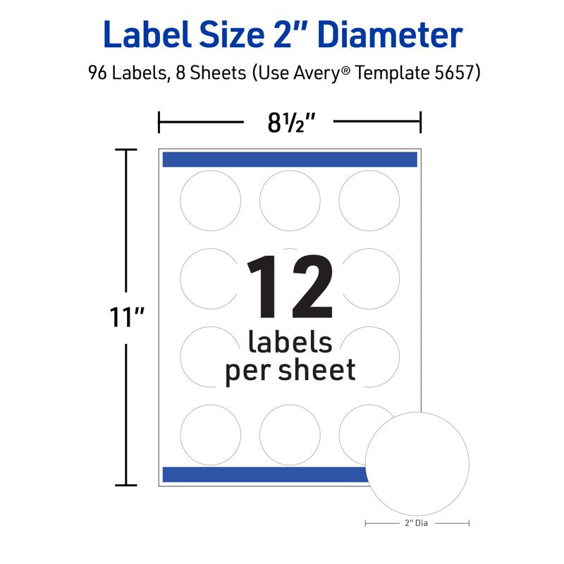 Waterproof 2-Inch Round Labels for Food, Craft & Business Use - 96 Pack