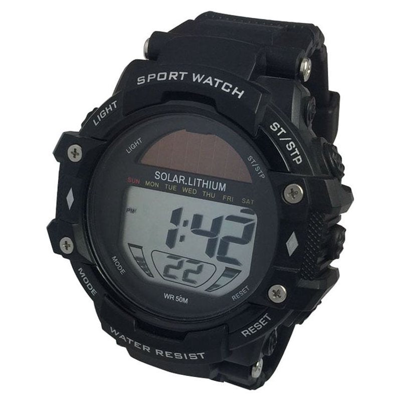 Men's Solar Digital Wristwatch with Water Resistance and Stopwatch