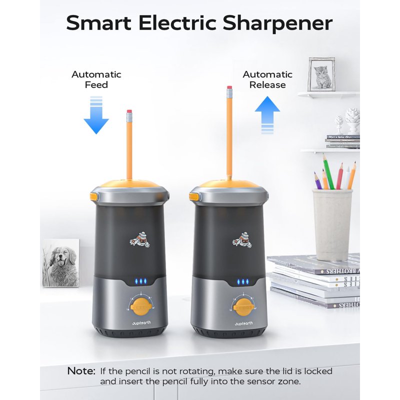 Electric Pencil Sharpener - Auto, Hands-Free, Space Ship Design, Adjustable Sharpness