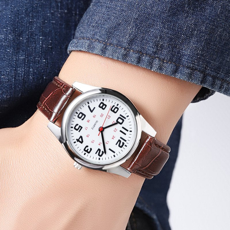Men's Casual Analog Wristwatch with Imitation Leather Band - Brushed Nickel Finish