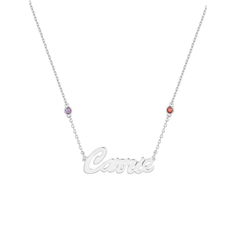 Personalized Birthstone Necklace for Women - Script Name Pendant in Gold Silver Rose Gold
