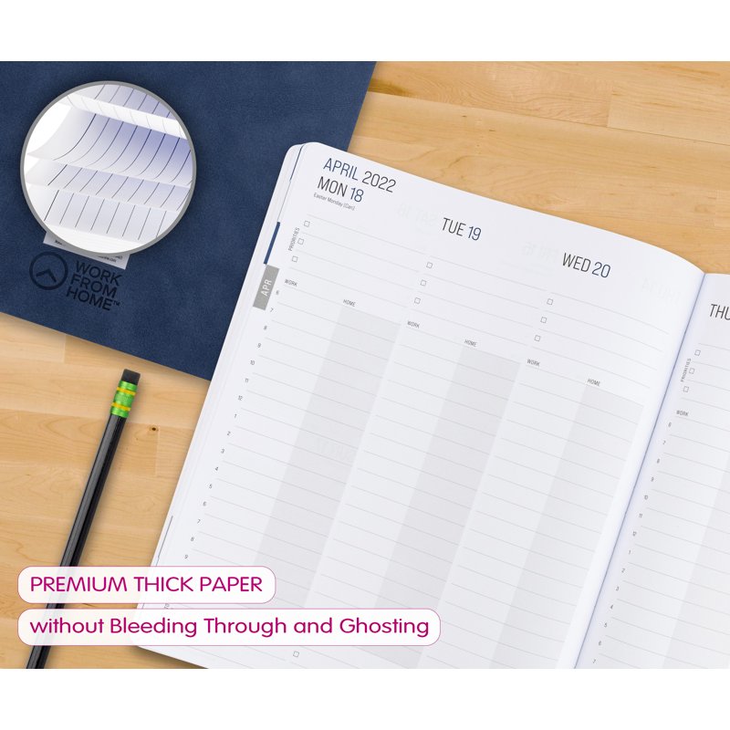 Work From Home Weekly and Monthly Planner - 15-Month Calendar, Blue Faux-Suede, 9x11 inches