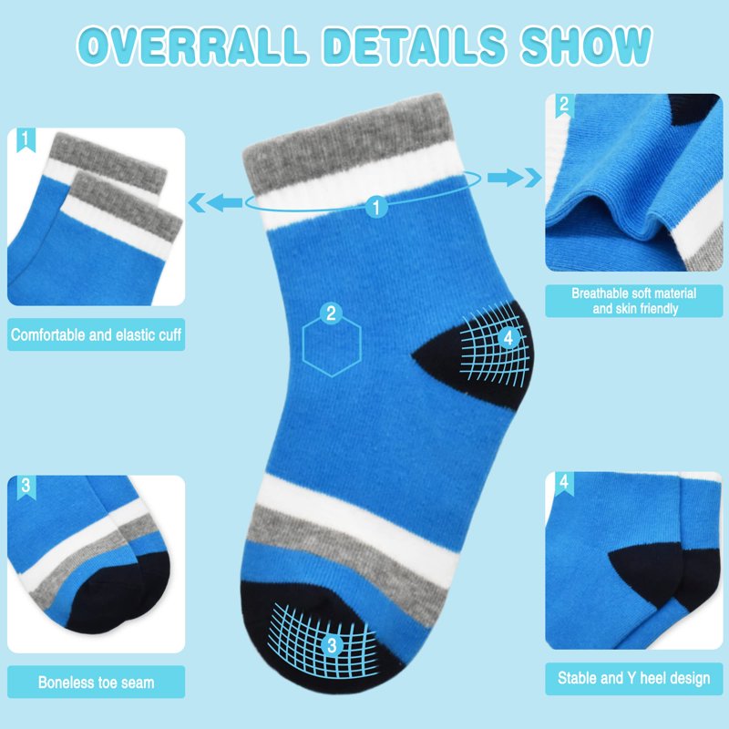 Kids Cotton Socks Pack - Breathable, Multi-Color Striped Athletic Socks for Boys 3-16 Years