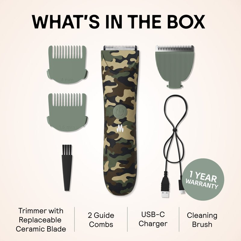 Meridian Slimmer Trimmer Bikini & Body Hair Groomer - USB Rechargeable, Forest Camo