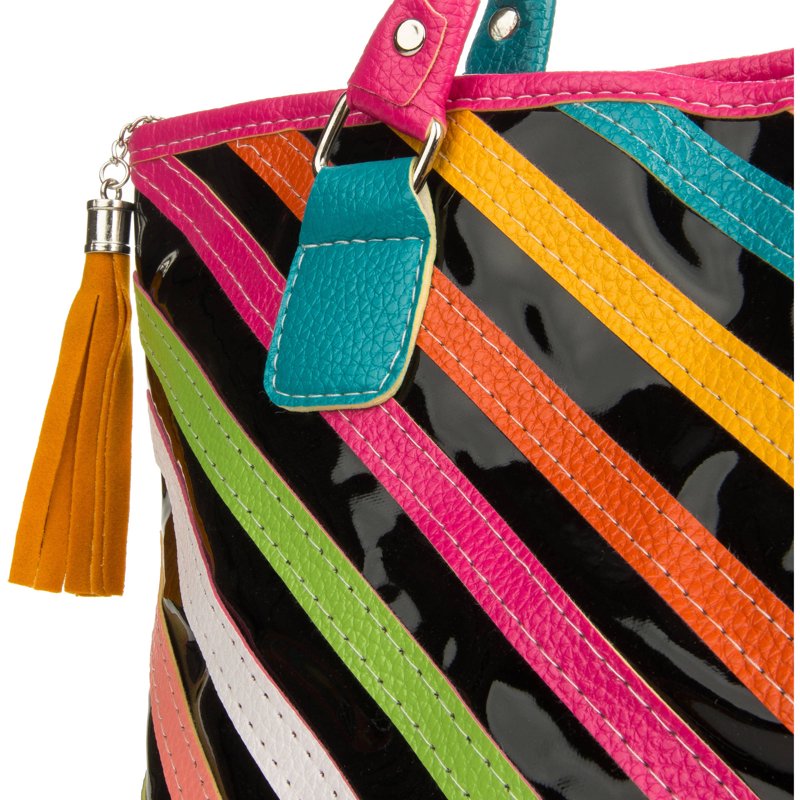 Women's Stripe Tote Bag with Multiple Carry Options - Colorful Faux Leather