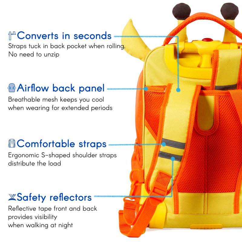 Kids Rolling Backpack with Convertible Shoulder Straps and Large Main Compartment - Giraffe Pattern