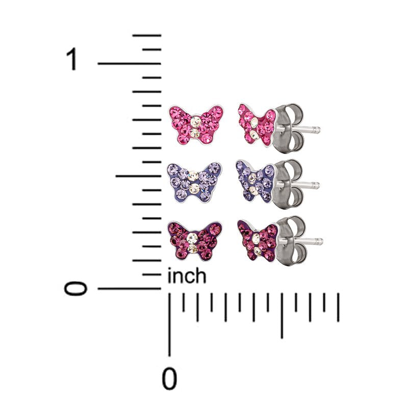 Sterling Silver Butterfly Stud Earrings Set for Girls - 3 Pairs