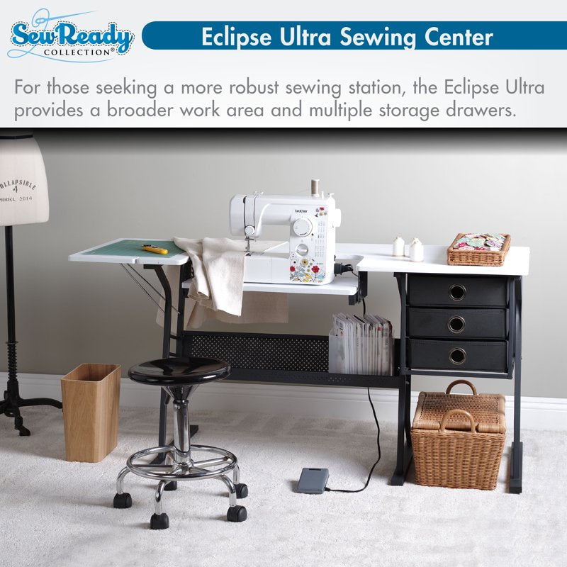 Adjustable Sewing Desk with Storage and Foldable Shelf - Black/White