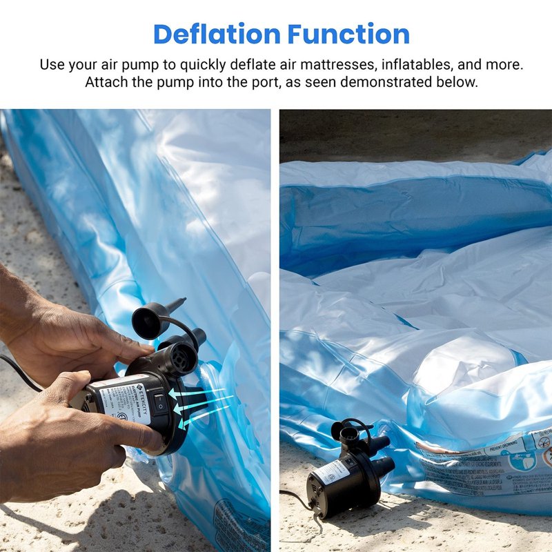 Electric Air Pump for Inflatable Items — Portable Quick-Fill Inflator & Deflator with 3 Nozzles
