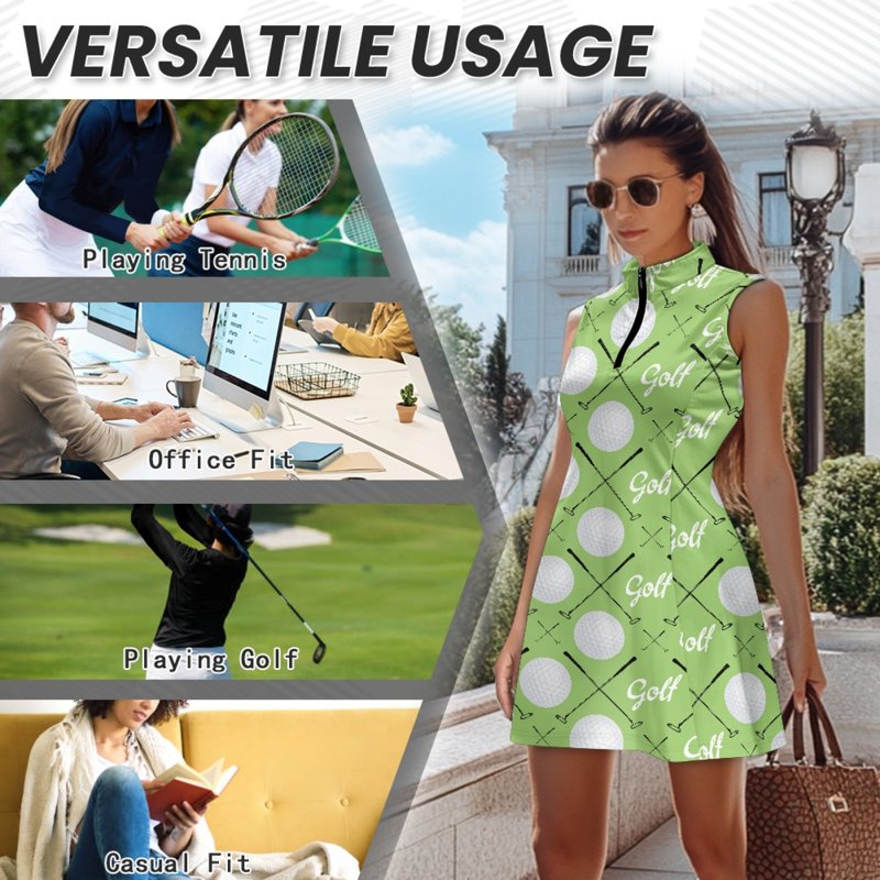 Golf Ball Club Green Print Sleeveless Golf Dress Two-Piece Set with Built-In Shorts - 2XL