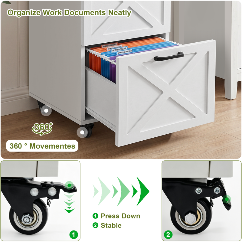 3-Drawer Lockable File Cabinet for Under-Desk Office Storage - Rustic Farmhouse Design