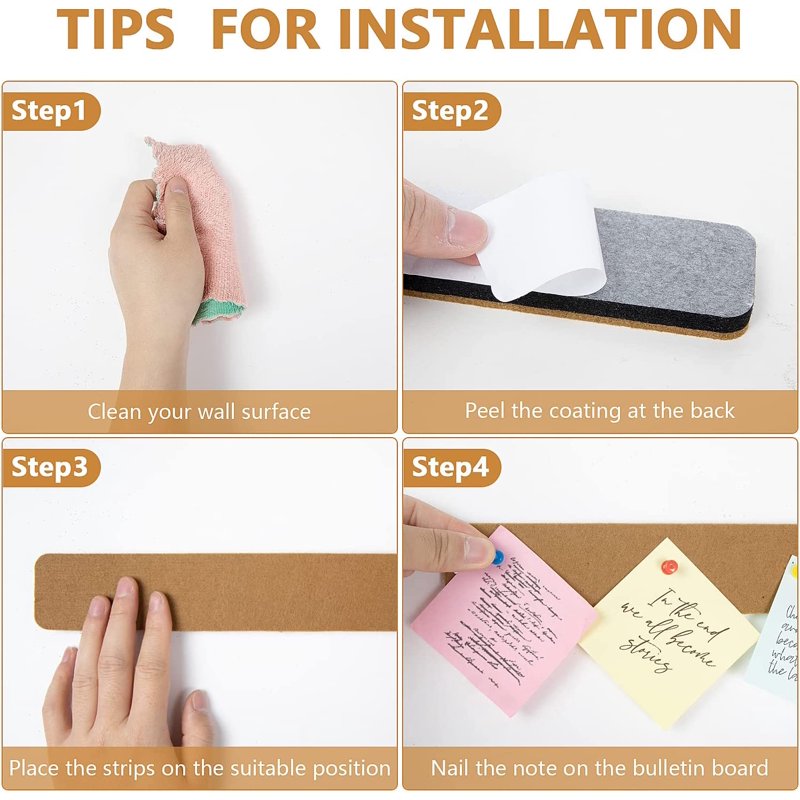 Self-Adhesive Felt Cork Boards 5-Pack with Push Pins for Office & Home