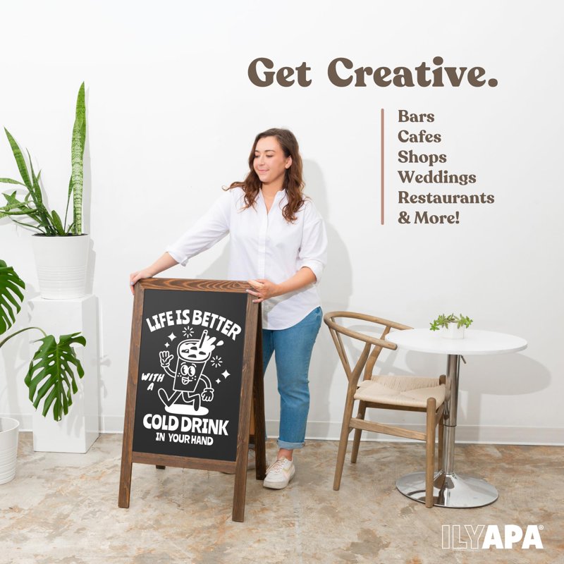 Outdoor Wooden Sandwich Board Sign with Chalk & Eraser - 40x20 Inches
