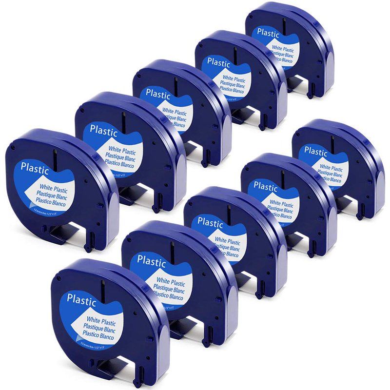 Label Tape Replacement for Dymo LetraTag - White Plastic, 10-Pack