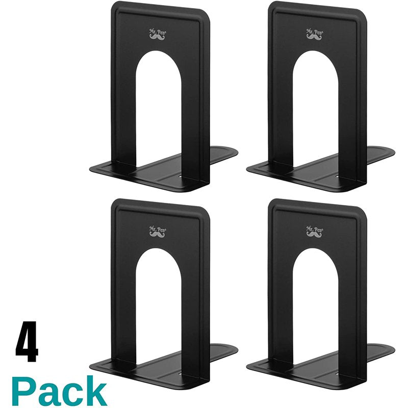 Heavy Duty Metal Book Ends 4 Pack - Black Shelving Organizer for Books & DVDs