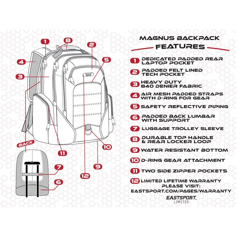 Unisex 19-Inch Tech Backpack with Laptop & Multiple Storage Pockets