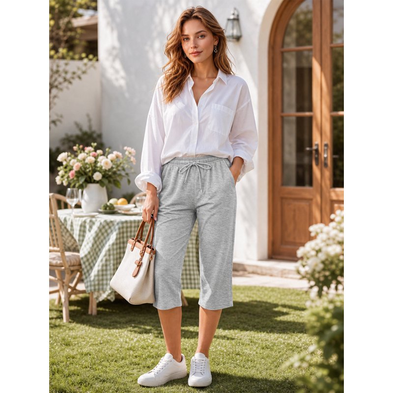 Women's Summer Cropped Capris with Pockets and Drawstring Waist