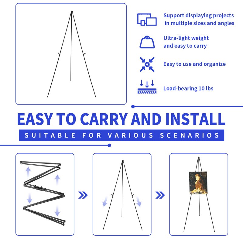 Adjustable Art Easel Stand with Clips & Carry Bag - Portable Folding Display Stand for Painting & Signs