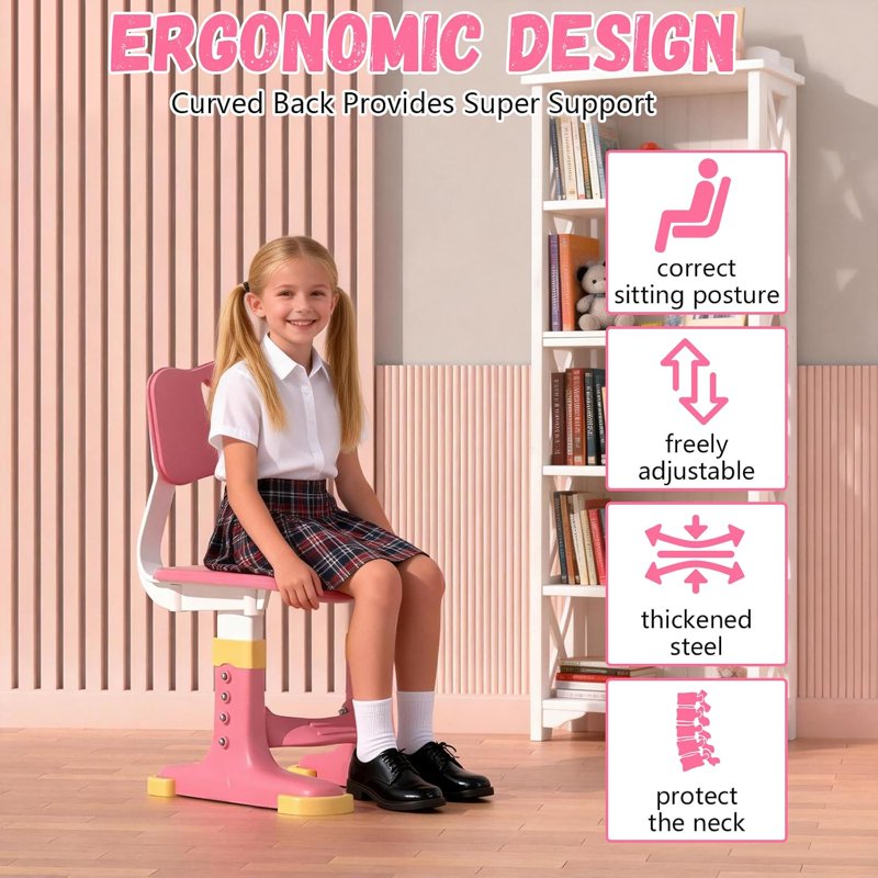 Kids Adjustable Height Study Desk and Chair Set with Tilt Top and Storage