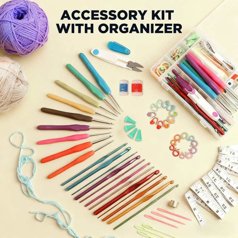 Beginner Crochet Kit Set with 21 Ergonomic Hooks, 15 Colorful Yarn Skeins, Storage Bag