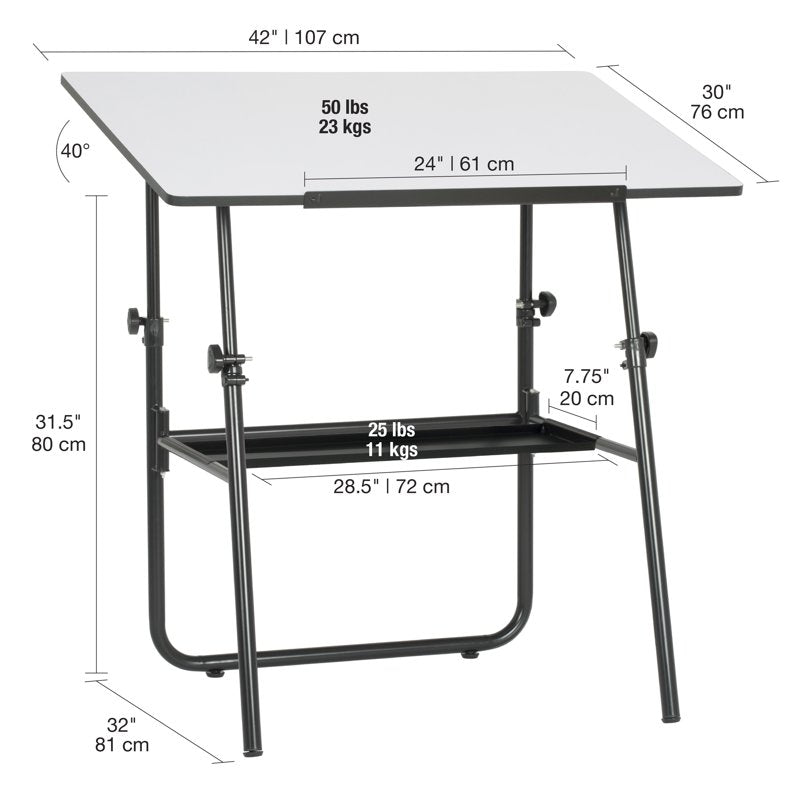 Folding Drafting Table with Adjustable Top and Storage Shelf - 42x30 Inches