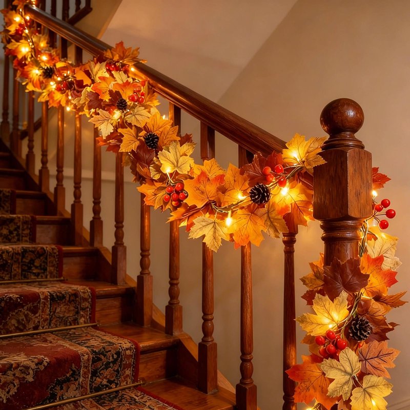 Lighted Maple Leaf Vine Garland - 118 Inch Autumn Halloween Thanksgiving Decor