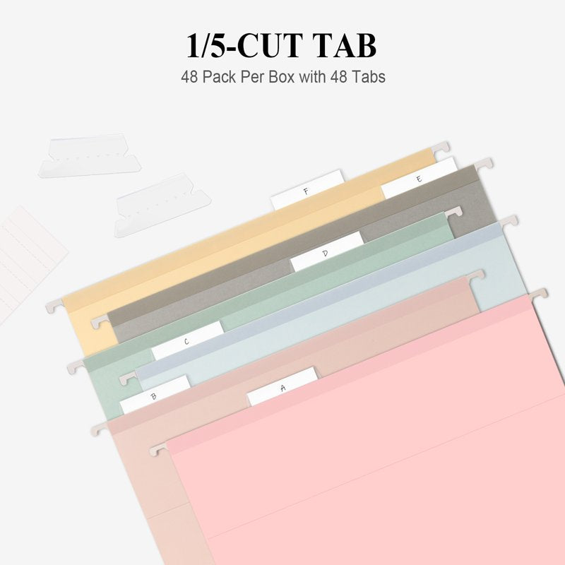 Hanging File Folders with 1/5 Cut Tabs, 1-Inch Expansion, 48 Pack Letter Size