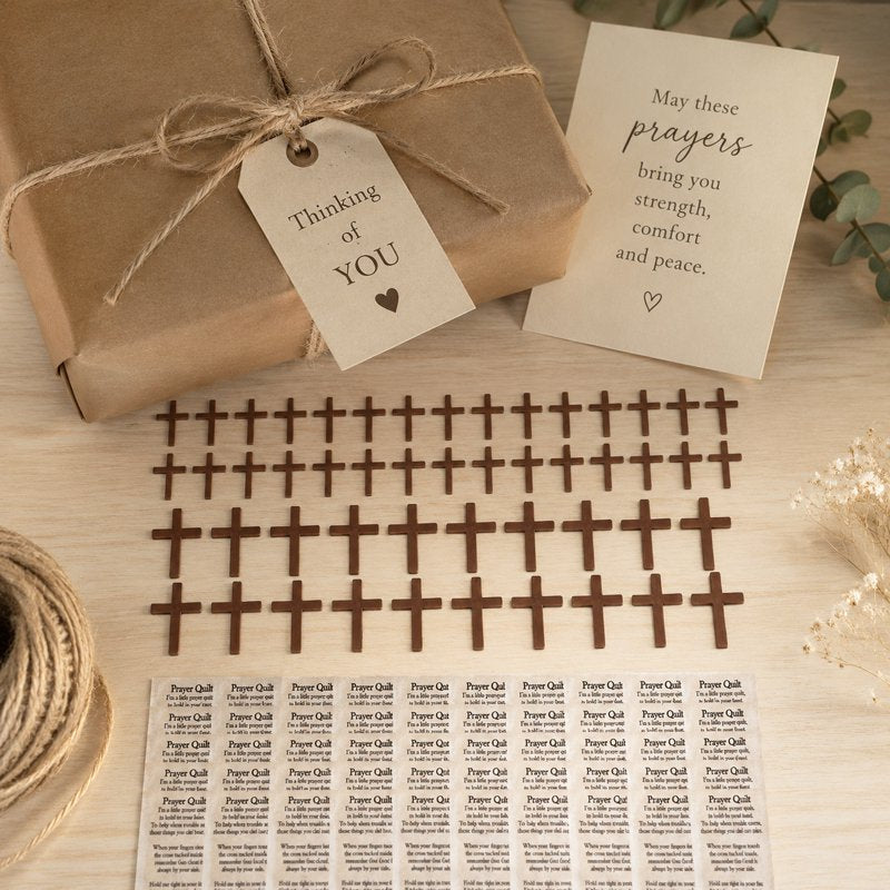 Christian Prayer Quilt Squares with Faux Wood Cross - 50 Sets for Sewing & Spiritual Gifts