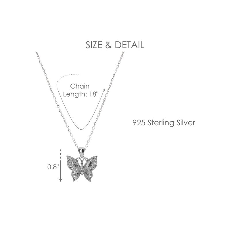 Sterling Silver Crystal Butterfly Pendant Necklace 18 Inch Hypoallergenic Jewelry