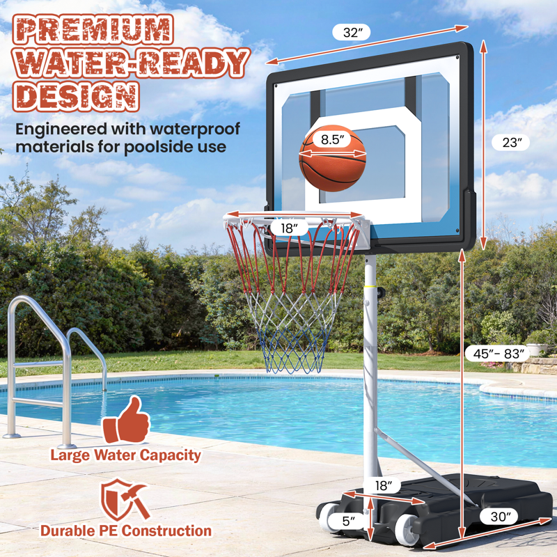 Adjustable Pool Basketball Hoop with Water Base and Ball - Indoor & Outdoor