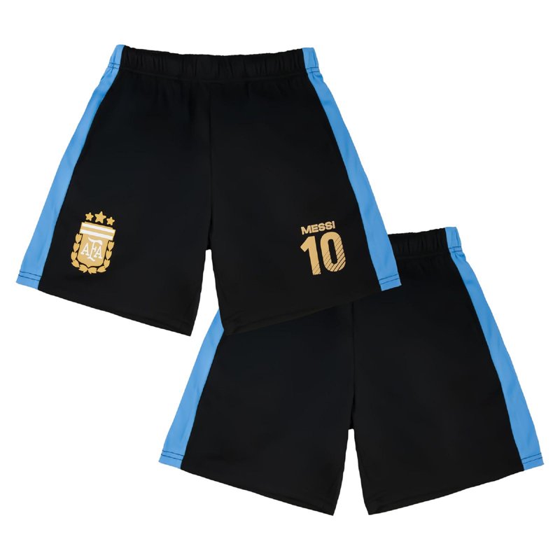 Icon Sports Argentina Official Youth Soccer Shorts - YXL Black with Blue Stripe, 10 Messi