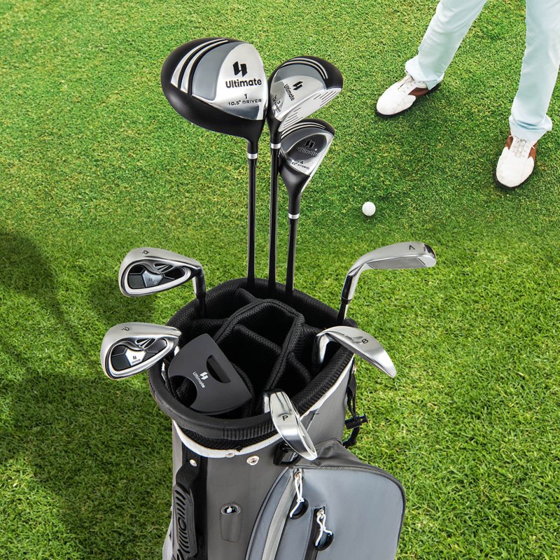 Costway Men's Golf Club Set 10 Pieces with Alloy Driver, Putter + Stand Bag — Gray