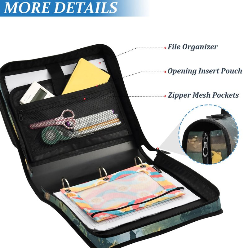 Waterproof 3 Ring Zipper Binder with Shoulder Strap 2 Inch Capacity