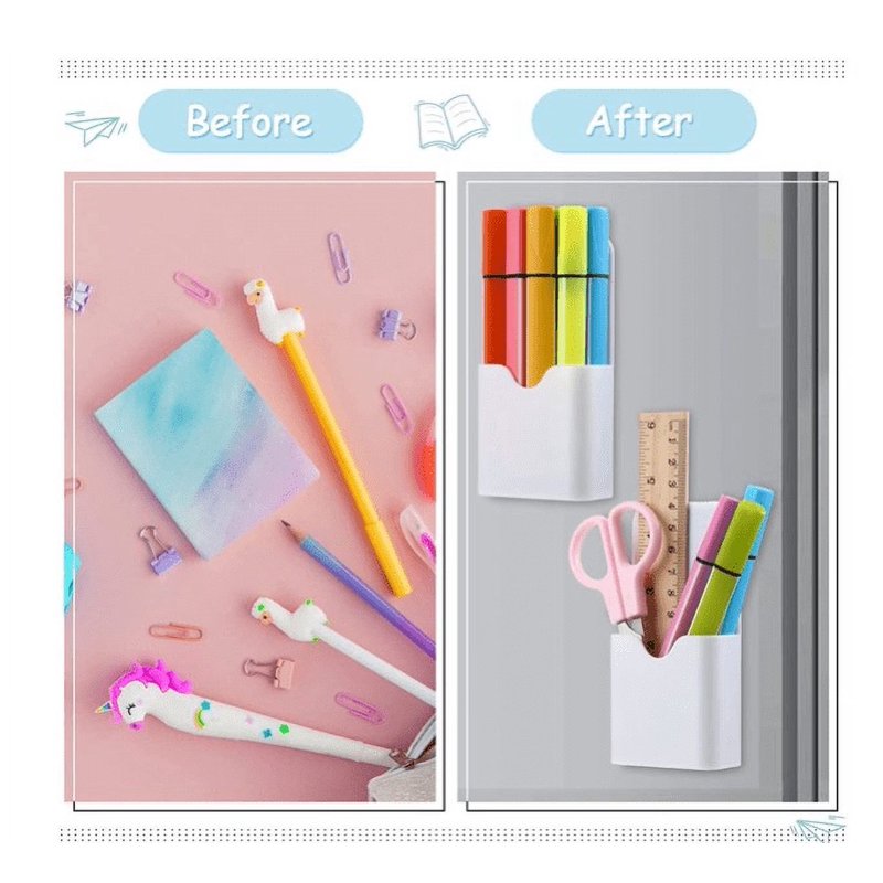 Magnetic Pen Holders 4 Pack - White Refrigerator & Whiteboard Storage Organizers
