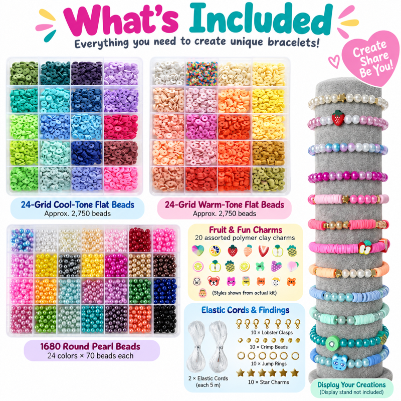 Jewelry Making Kit with Flat Beads and Pearl Beads - 7180 Pcs DIY Jewelry Supplies