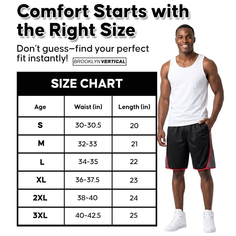 Men's 5-Pack Athletic Basketball Shorts with Pockets & Drawstring - Performance Activewear