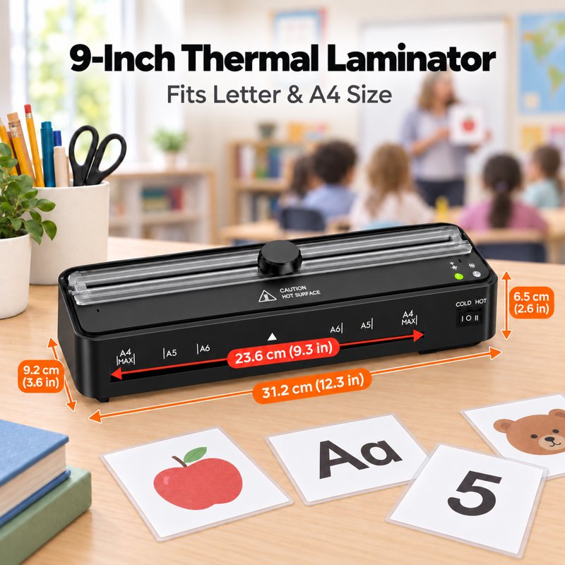 A4 Laminator Machine with Cutter & 10 Pouches - Compact Home Office Laminator
